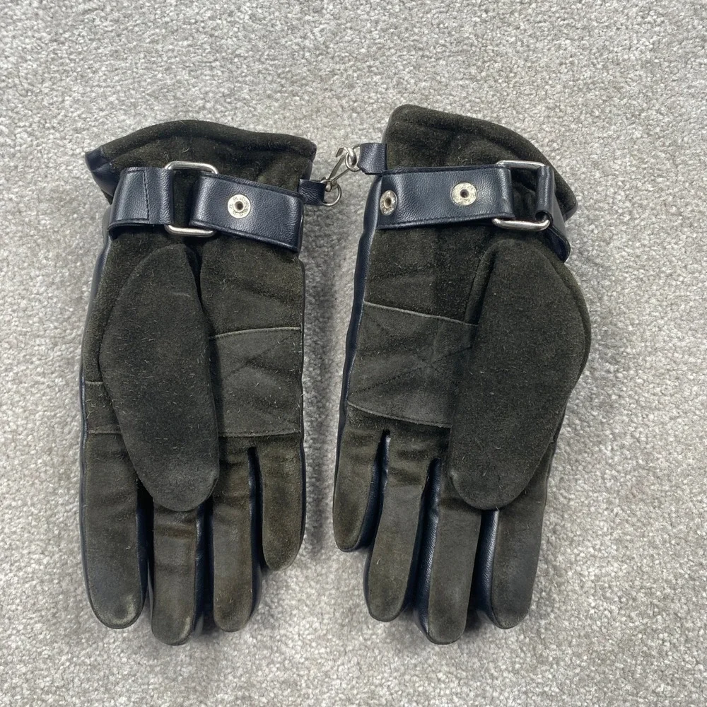 VTG Winter Gloves Ladies Large Green Black Suede Vinyl Snap Wrist Strap Japan